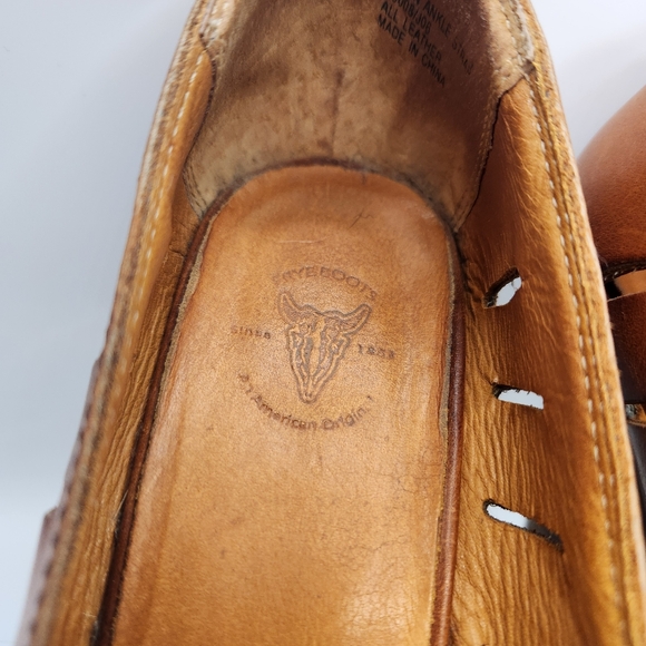 Frye Gwen Ankle Strap Leather Wedge Sandal Cognac Brown 9.5 Boho Hippie Prairie - Picture 8 of 14